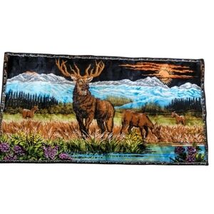 Vintage Wall Tapestry Woodland Scene Elk Deer Velour Wall Hanging 38x20